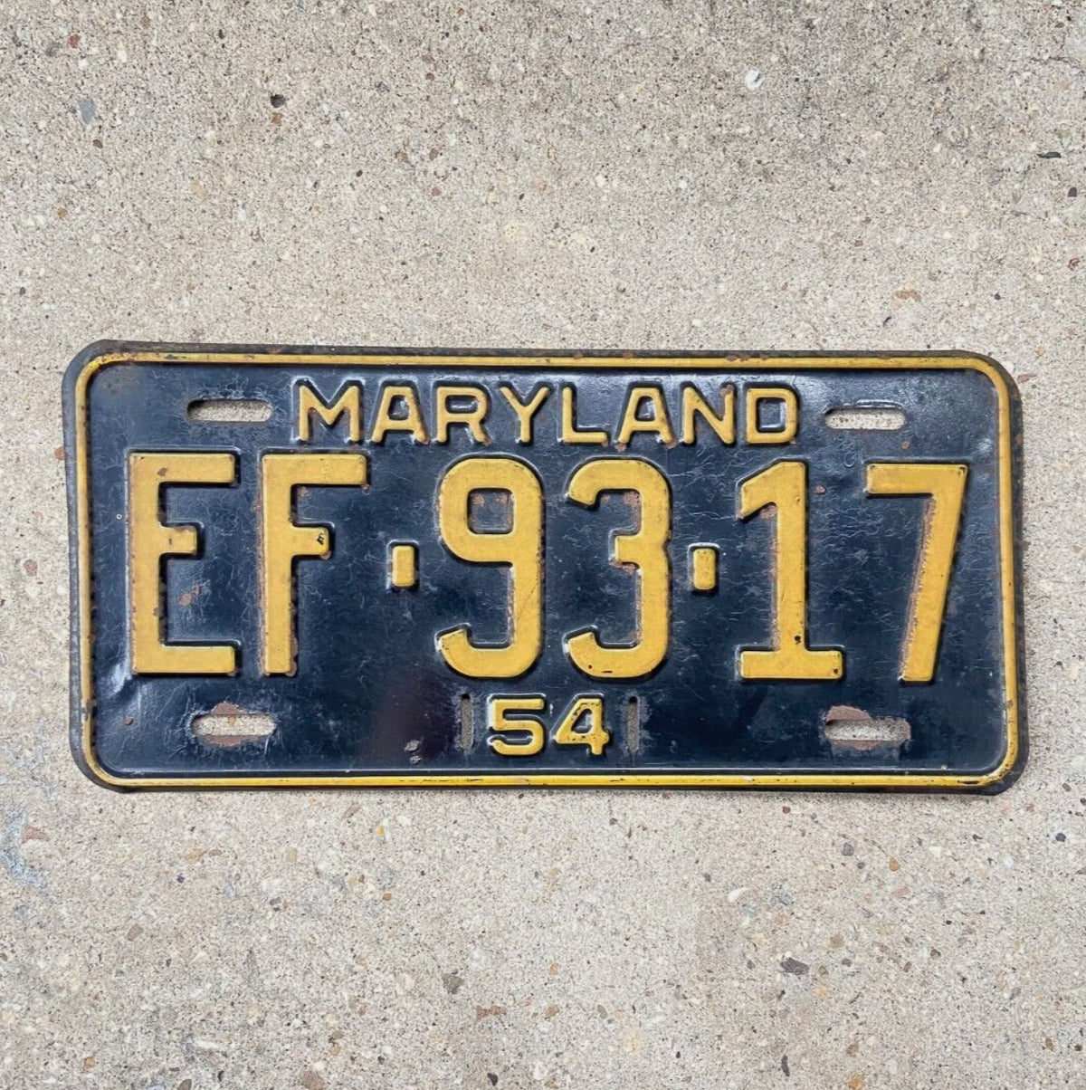 1954 Maryland License Plate Vintage Auto Tag Single Plate Year EF 9317