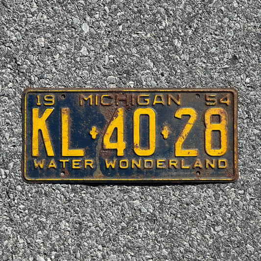 Photo of a 1954 Michigan License Plate Auto Tag Garage Decor Vintage KL 40 28