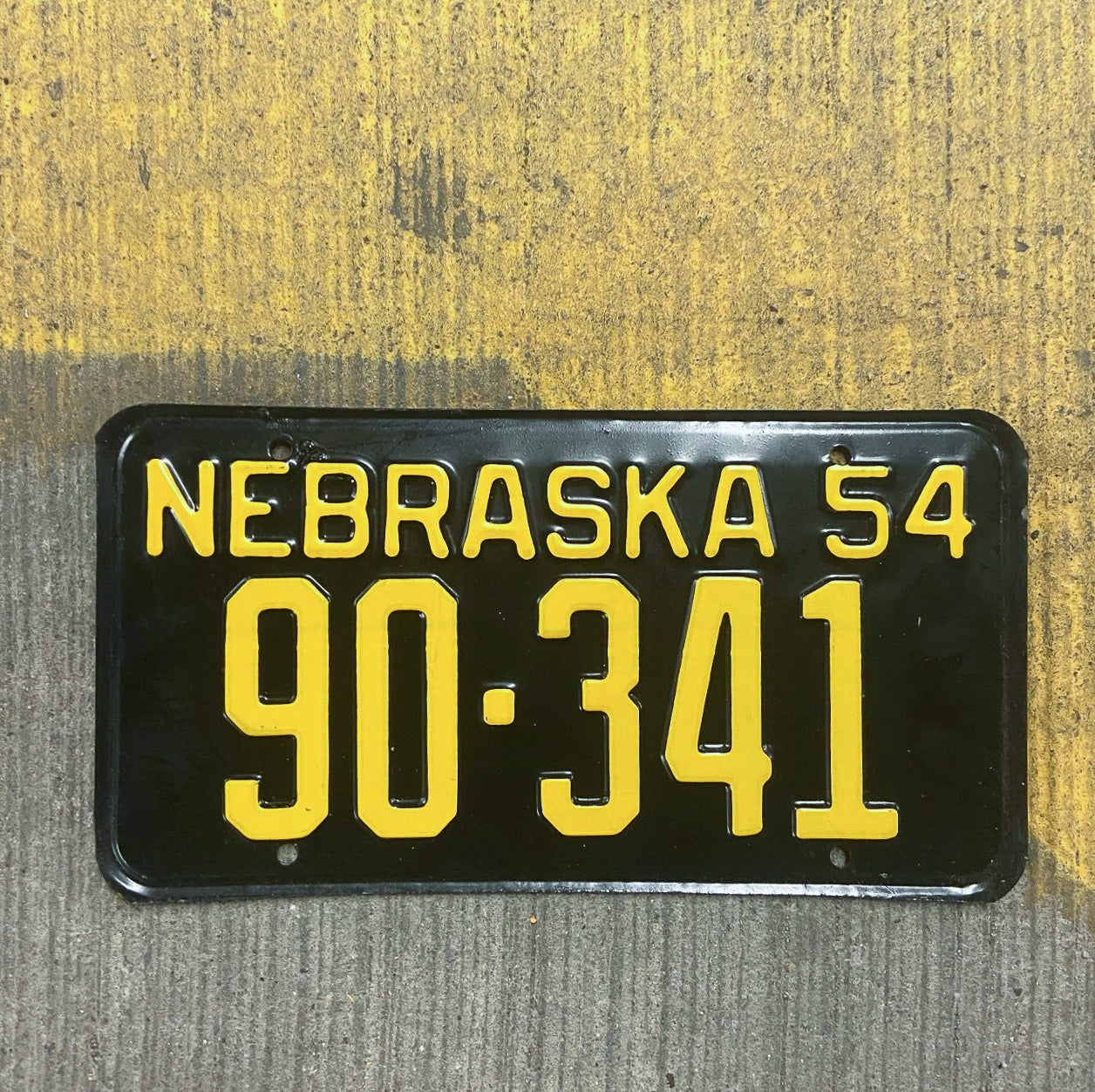 Photo of a 1954 Nebraska License Plate Auto Tag Garage Decor Vintage High Quality 90 341 with original patina
