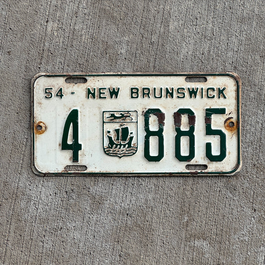 Photo of a 1954 New Brunswick License Plate Auto Tag Garage Decor Vintage 4 885 with original patina