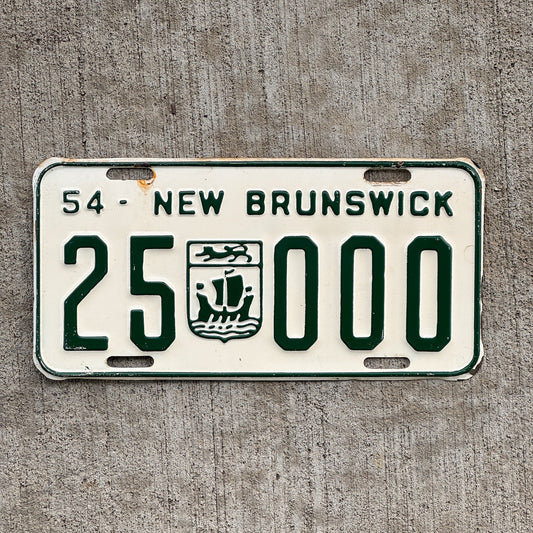 Photo of a 1954 New Brunswick License Plate Auto Tag Garage Decor Vintage Great Number Repeat Repeating 25 000 with original patina