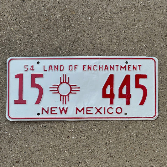 Photo of a 1954 New Mexico License Plate Auto Tag Garage Decor Vintage 15 445 with original patina