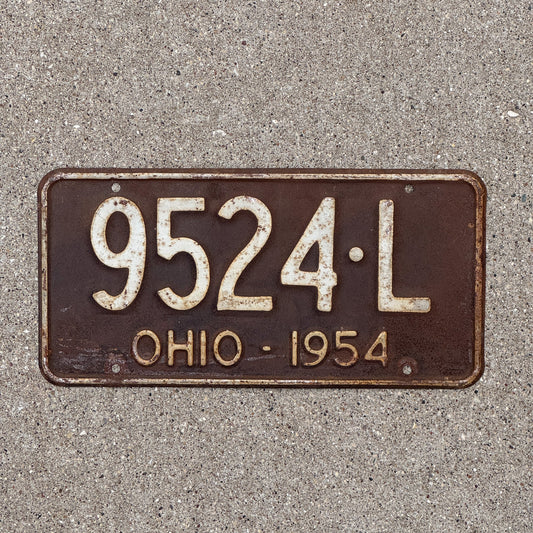 Photo of a 1954 Ohio License Plate Auto Tag Garage Decor Vintage 9524 L with original patina