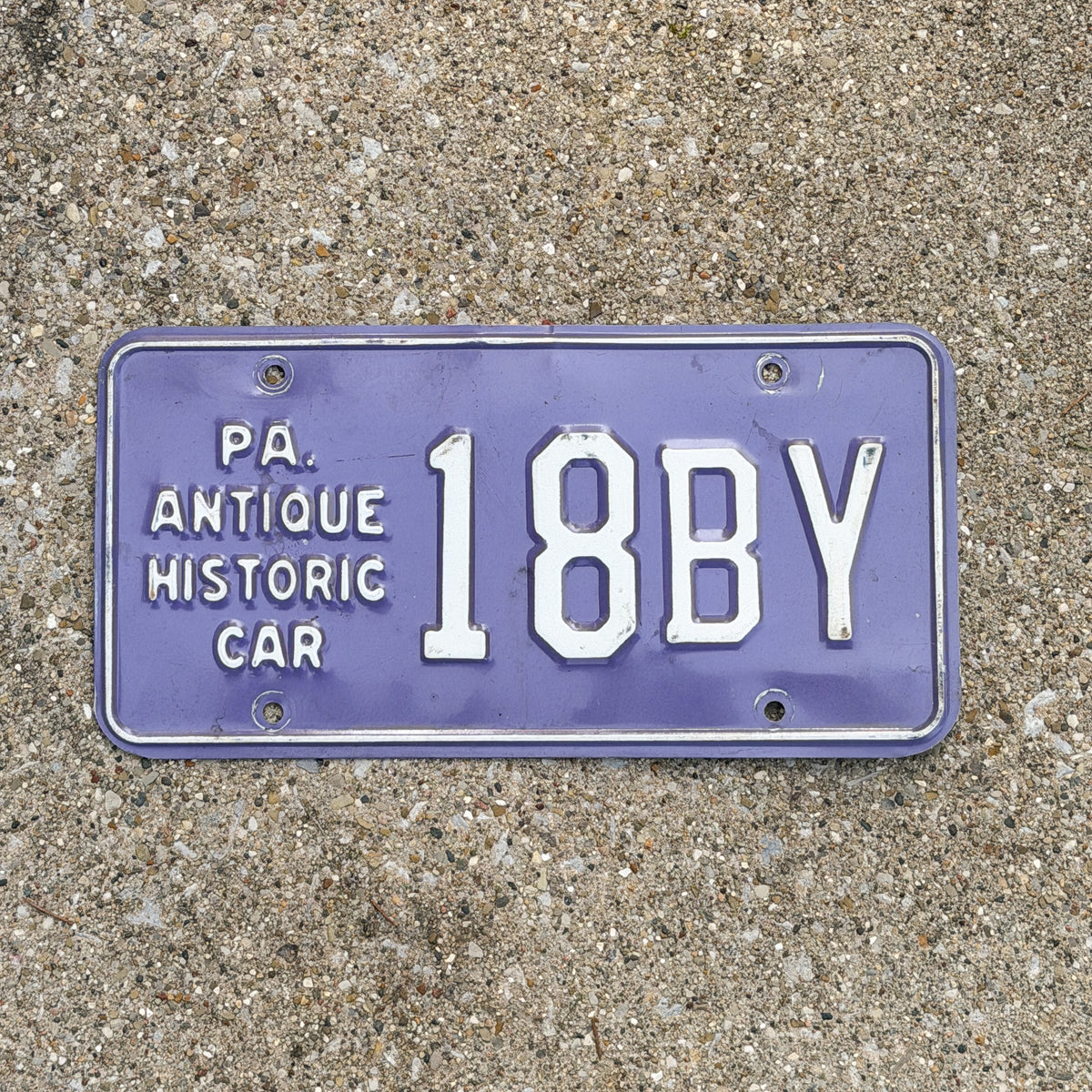 Photo of a 1954 Pennsylvania Antique License Plate Auto Tag Garage Decor Vintage Purple 18 BY with original patina