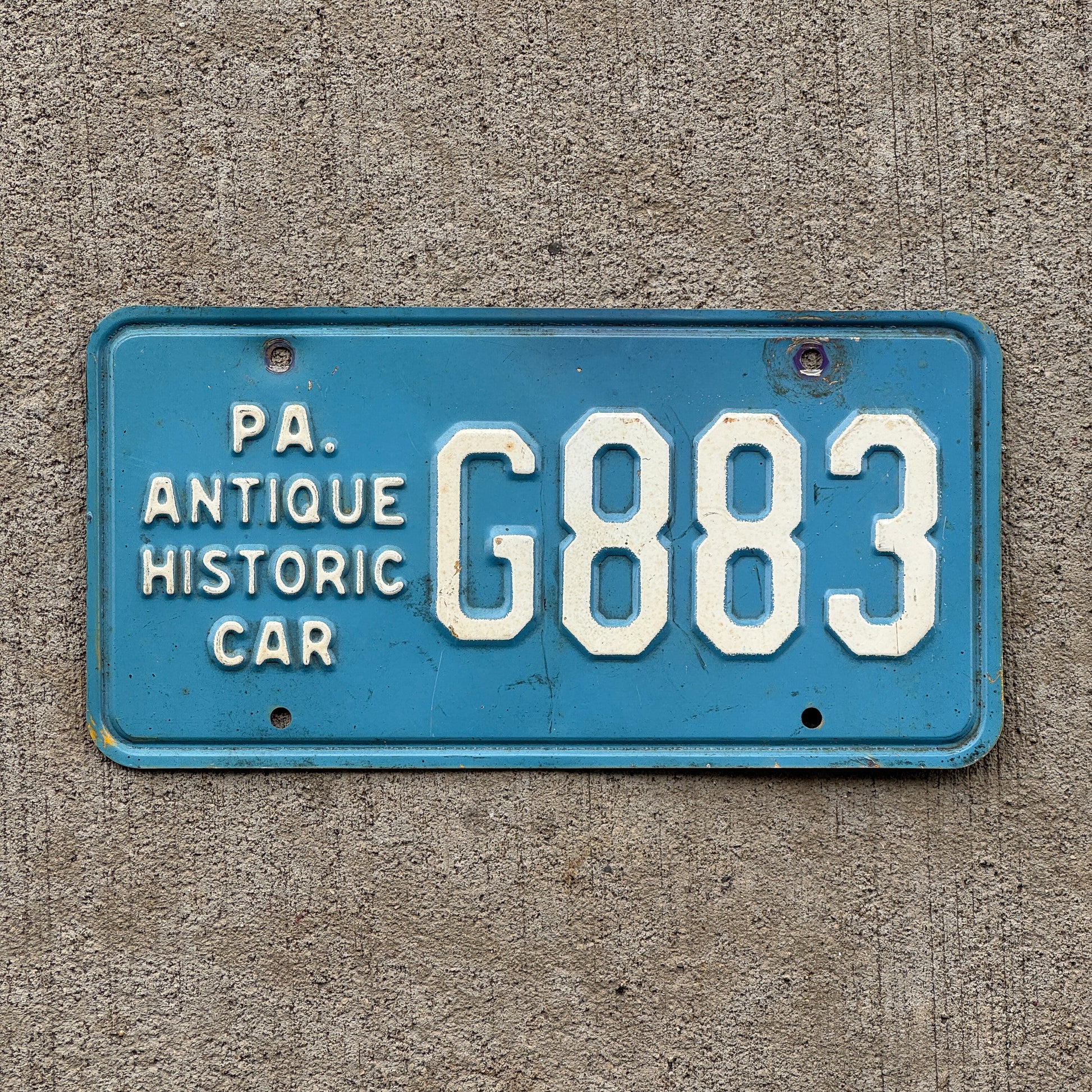 Photo of a 1954 Pennsylvania Antique Vehicle License Plate Auto Tag Garage Decor Vintage G 883 with original patina