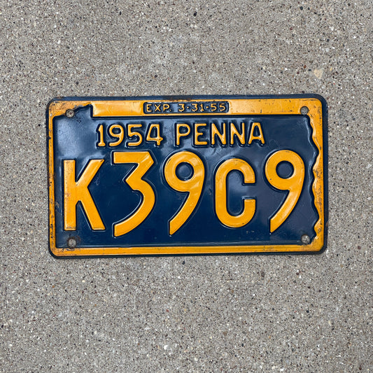 Photo of a 1954 Pennsylvania License Plate Auto Tag Garage Decor Vintage K 39 C 9