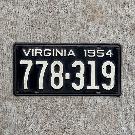 Photo of a 1954 Virginia License Plate Auto Tag Garage Decor Vintage 778 319 with original patina