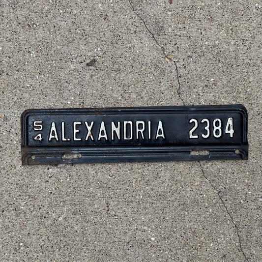 Photo of a 1954 Virginia Tax Strip License Plate Auto Tag Garage Decor Vintage Alexandria 2384 with original patina