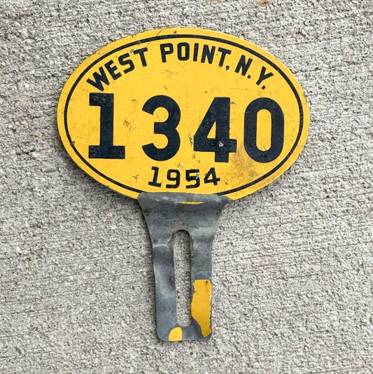 Photo of a 1954 West Point New York License Plate Topper Auto Tag Garage Decor Vintage Military Academy USA US Army 1340 with original patina