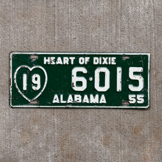 Photo of a 1955 Alabama License Plate Auto Tag Garage Decor Vintage Large Heart Base 19 6 015 with original patina