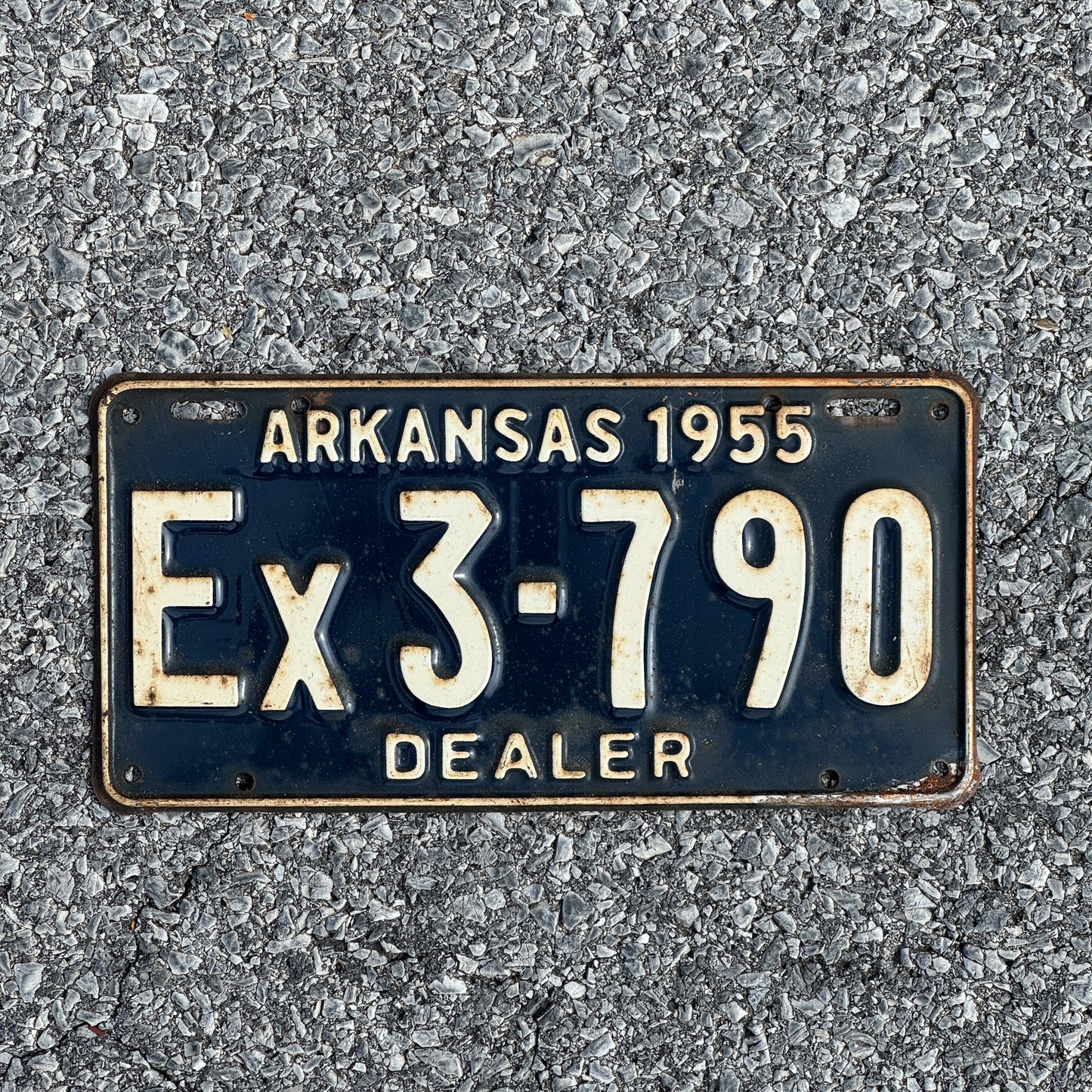 Photo of a 1955 Arkansas Dealer License Plate Auto Tag Garage Decor Vintage EX3 790