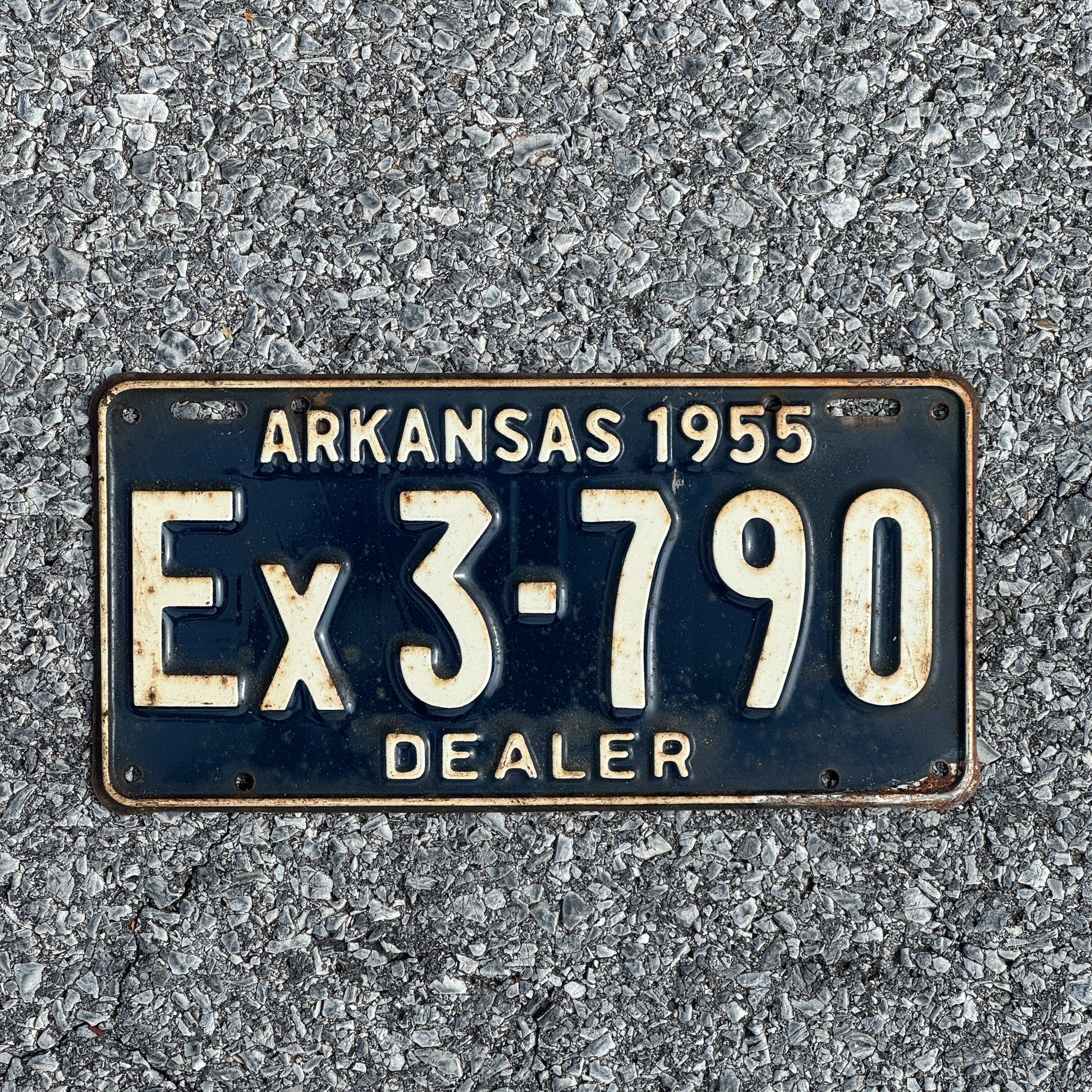 Photo of a 1955 Arkansas Dealer License Plate Auto Tag Garage Decor Vintage EX3 790