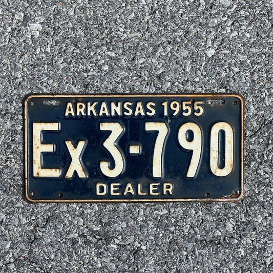 Photo of a 1955 Arkansas Dealer License Plate Auto Tag Garage Decor Vintage EX3 790