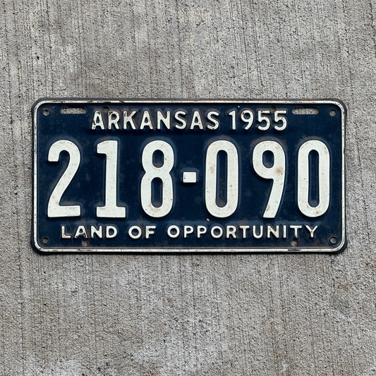 Photo of a 1955 Arkansas License Plate Auto Tag Garage Decor Vintage 218 090 with original patina