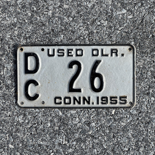 Photo of a 1955 Connecticut Used Car Dealer License Plate Auto Tag Garage Decor Vintage DC 26