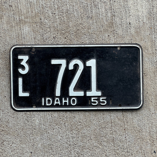 Photo of a 1955 Idaho License Plate Auto Tag Garage Decor Vintage Lewis County 3L 721 with original patina