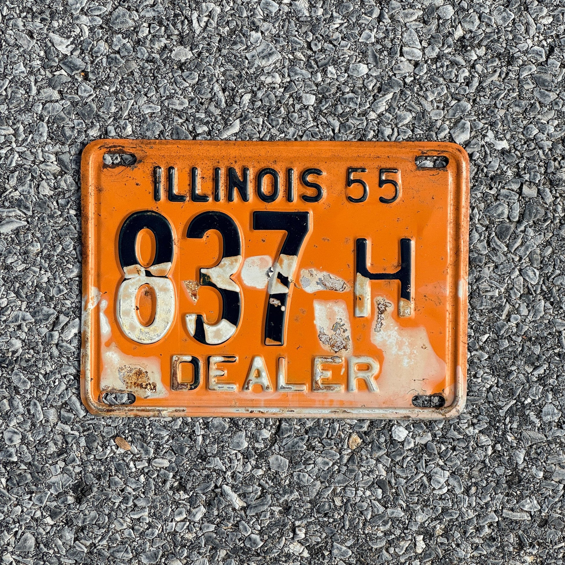 Photo of a 1955 Illinois Dealer License Plate Auto Tag Garage Decor Vintage 837 H