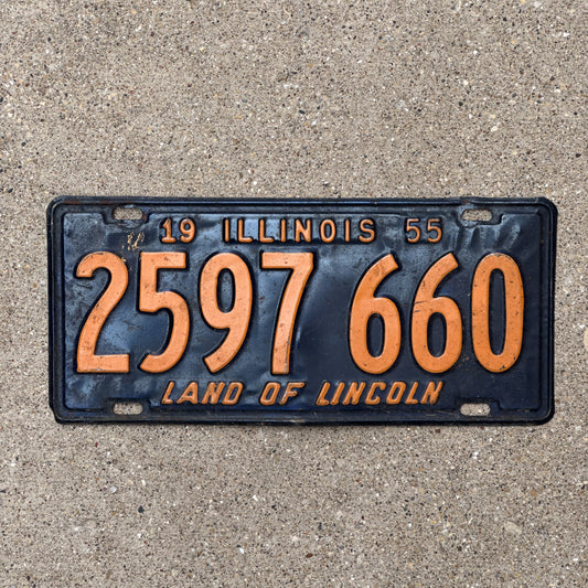 Photo of a 1955 Illinois License Plate Auto Tag Garage Decor Vintage 2597 660