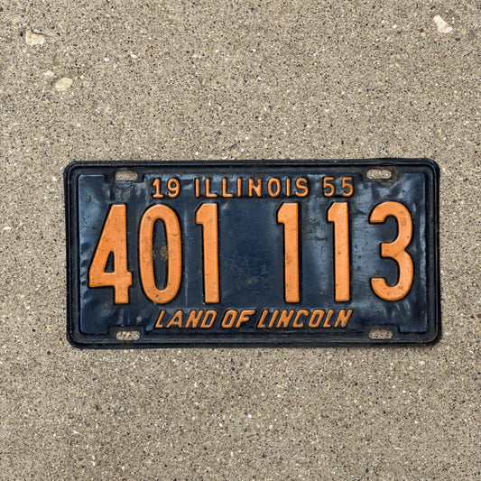 Photo of a 1955 Illinois License Plate Auto Tag Garage Decor Vintage 401 113