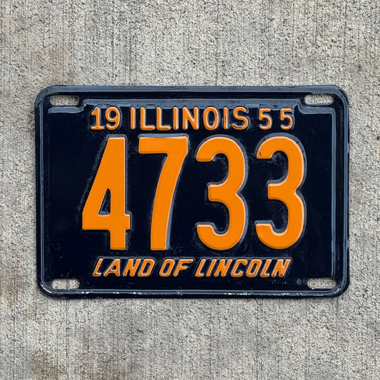 Photo of a 1955 Illinois License Plate Auto Tag Garage Decor Vintage Low Number Four Digit 4733 with original patina