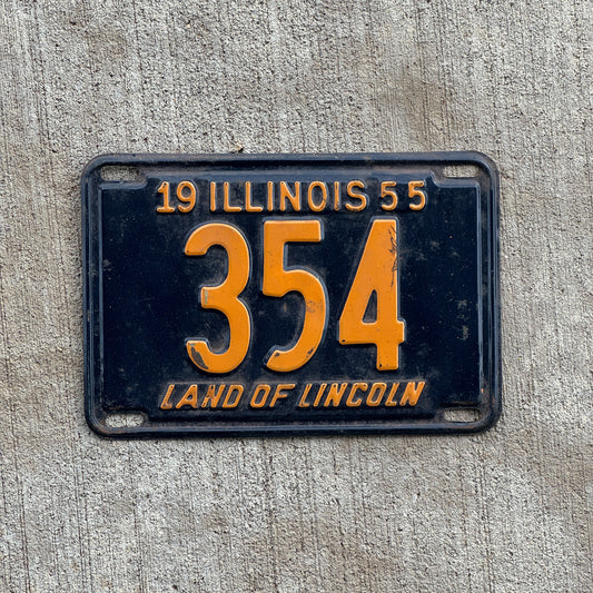 Photo of a 1955 Illinois License Plate Auto Tag Garage Decor Vintage Low Number Three Digit 354 with original patina