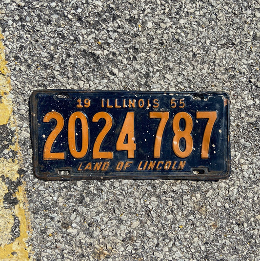 Photo of a 1955 Illinois License Plate Auto Tag Garage Decor Vintage Orange Blue Illini Bears 2024 787