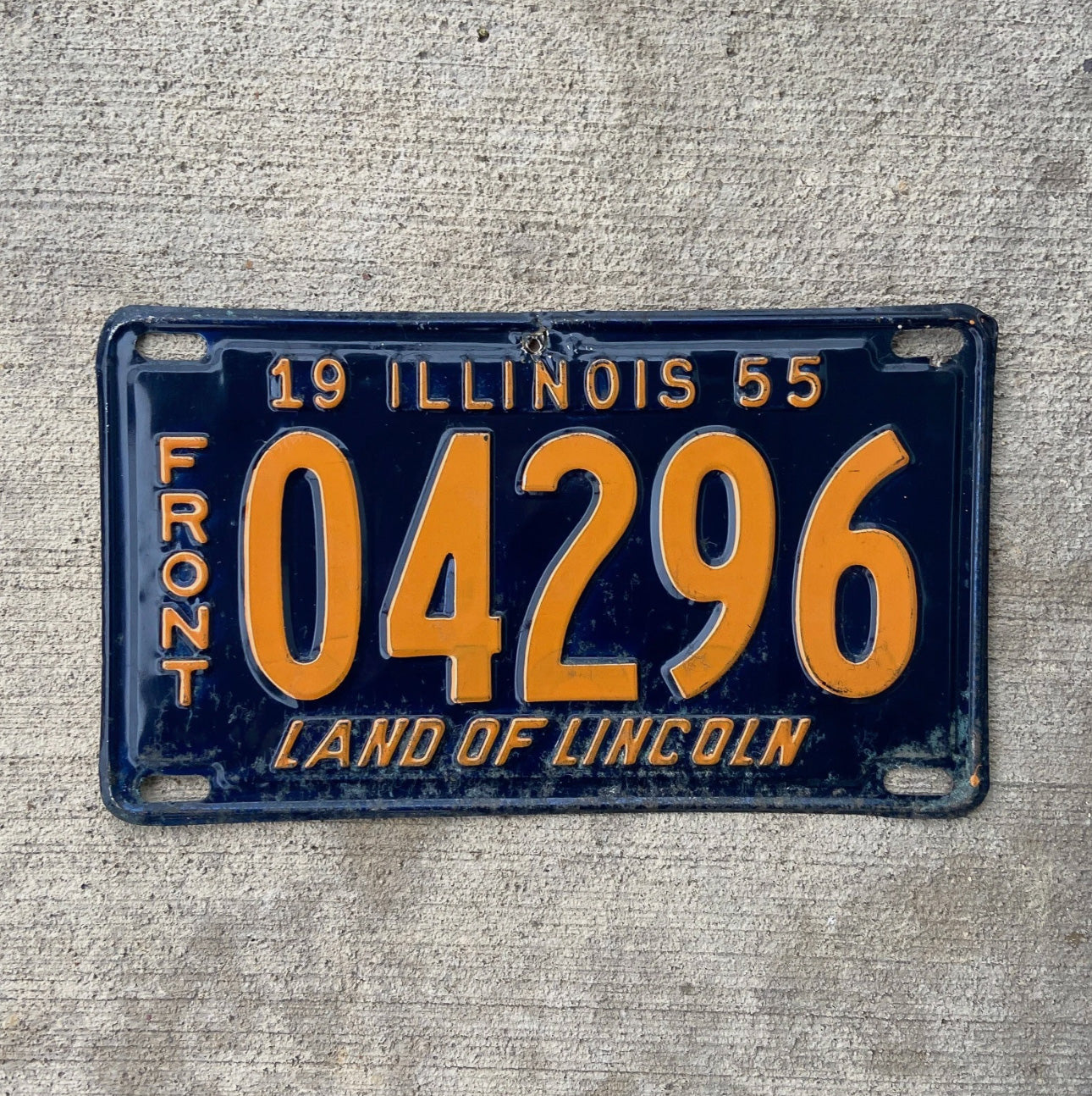 Photo of a 1955 Illinois Taxi License Plate Auto Tag Garage Decor Vintage 04296 with original patina