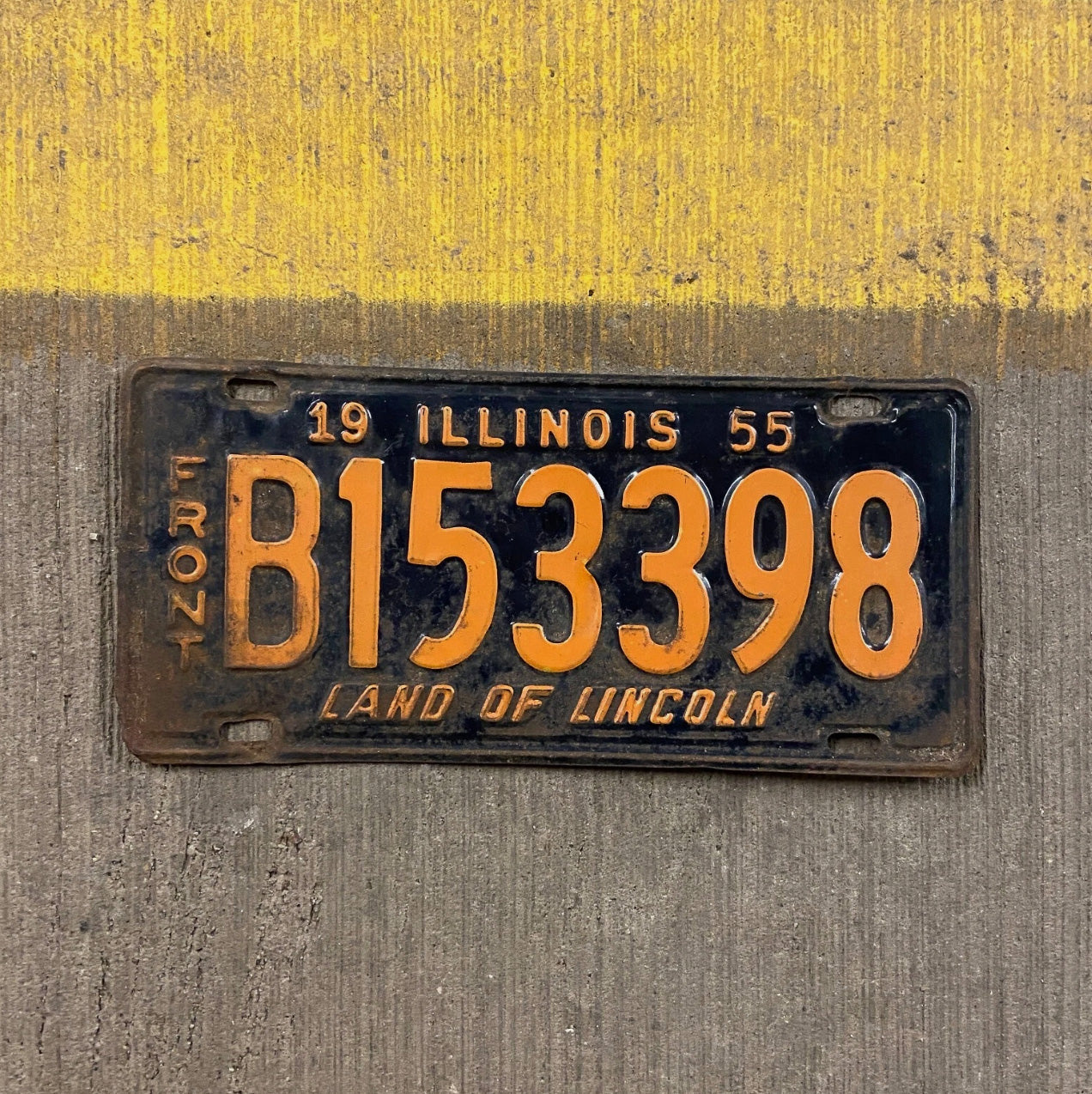 Photo of a 1955 Illinois Truck License Plate Auto Tag Garage Decor Vintage B 153398 with original patina