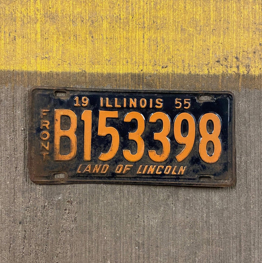 Photo of a 1955 Illinois Truck License Plate Auto Tag Garage Decor Vintage B 153398 with original patina