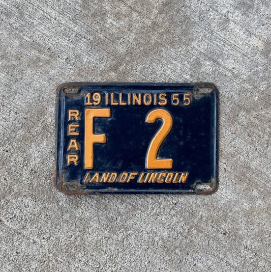 Photo of a 1955 Illinois Truck License Plate Auto Tag Garage Decor Vintage Rear F 2 with original patina