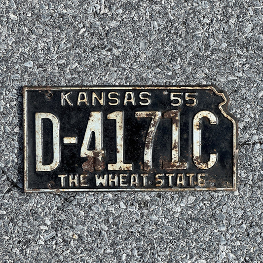 Photo of a 1955 Kansas Dealer License Plate Auto Tag Garage Decor Vintage State Shape D 4171C