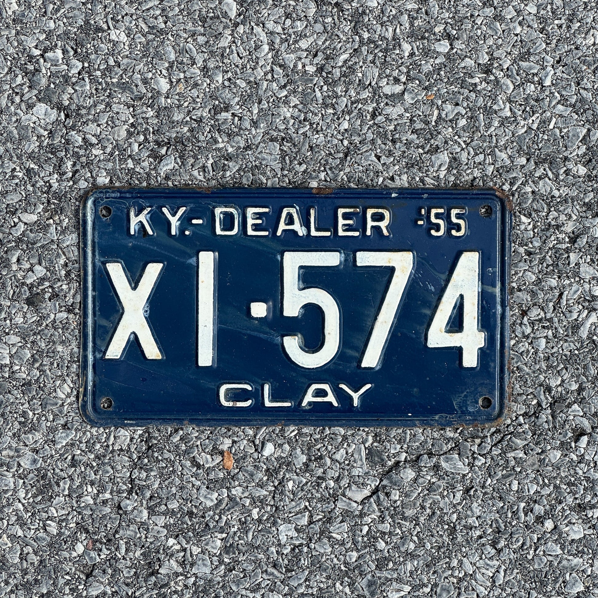 Photo of a 1955 Kentucky Dealer License Plate Auto Tag Garage Decor Vintage Clay County XI 574