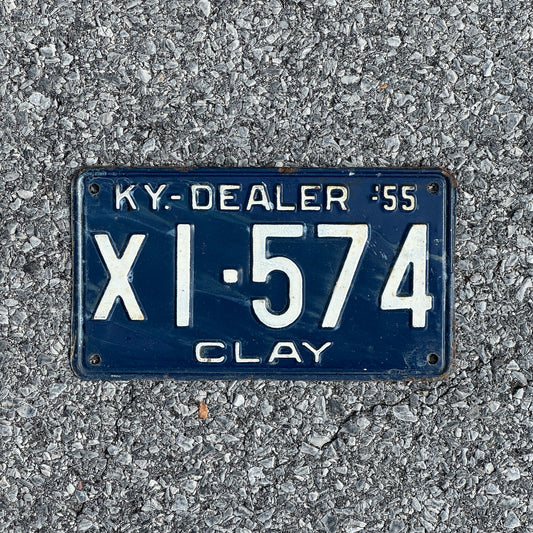Photo of a 1955 Kentucky Dealer License Plate Auto Tag Garage Decor Vintage Clay County XI 574