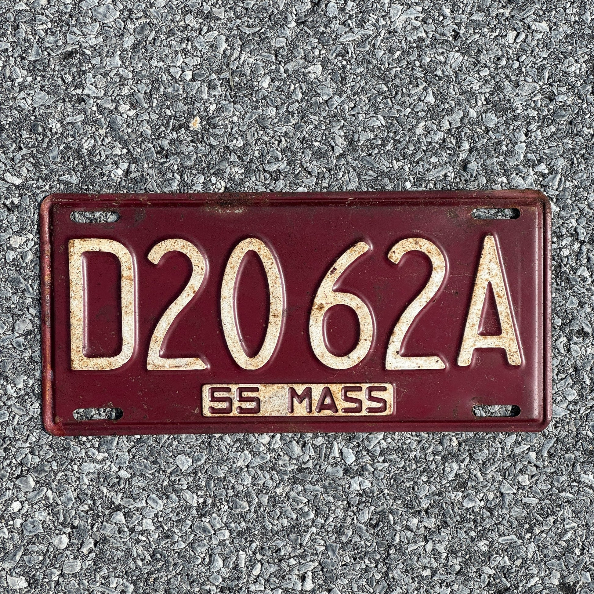 Photo of a 1955 Massachusetts Dealer License Plate Auto Tag Garage Decor Vintage D2062A