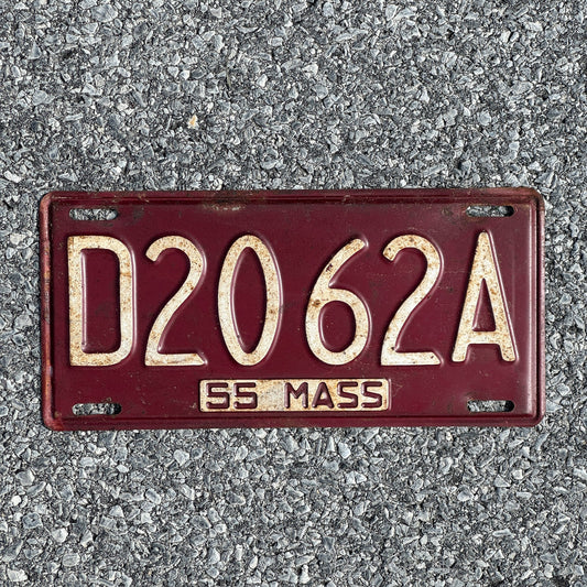 Photo of a 1955 Massachusetts Dealer License Plate Auto Tag Garage Decor Vintage D2062A