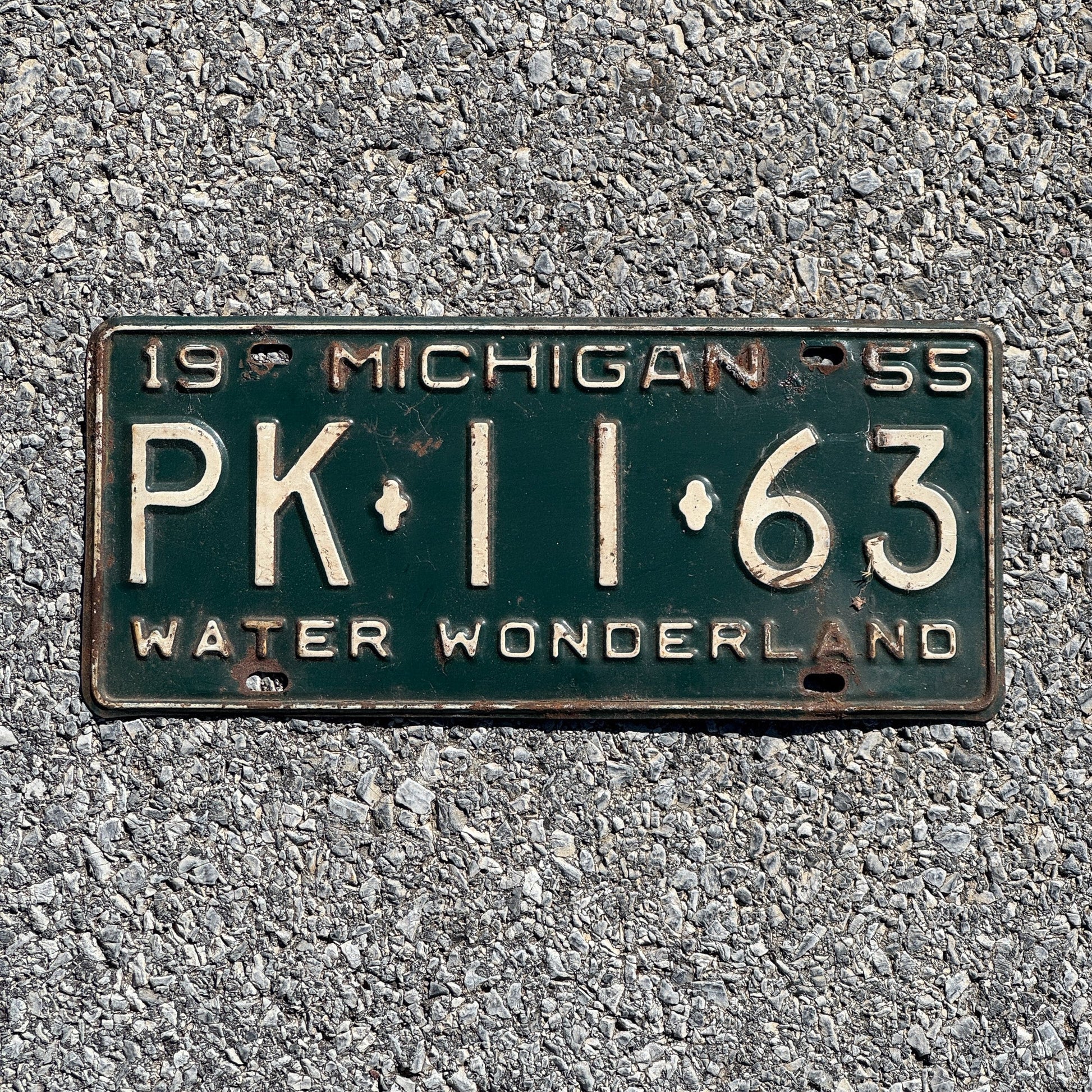 Photo of a 1955 Michigan License Plate Auto Tag Garage Decor Vintage PK 11 63