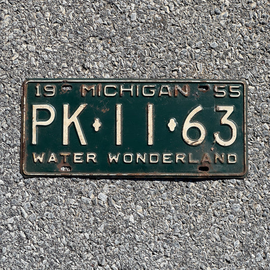 Photo of a 1955 Michigan License Plate Auto Tag Garage Decor Vintage PK 11 63