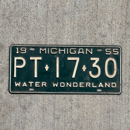 Photo of a 1955 Michigan License Plate Auto Tag Garage Decor Vintage PT 17 30 with original patina