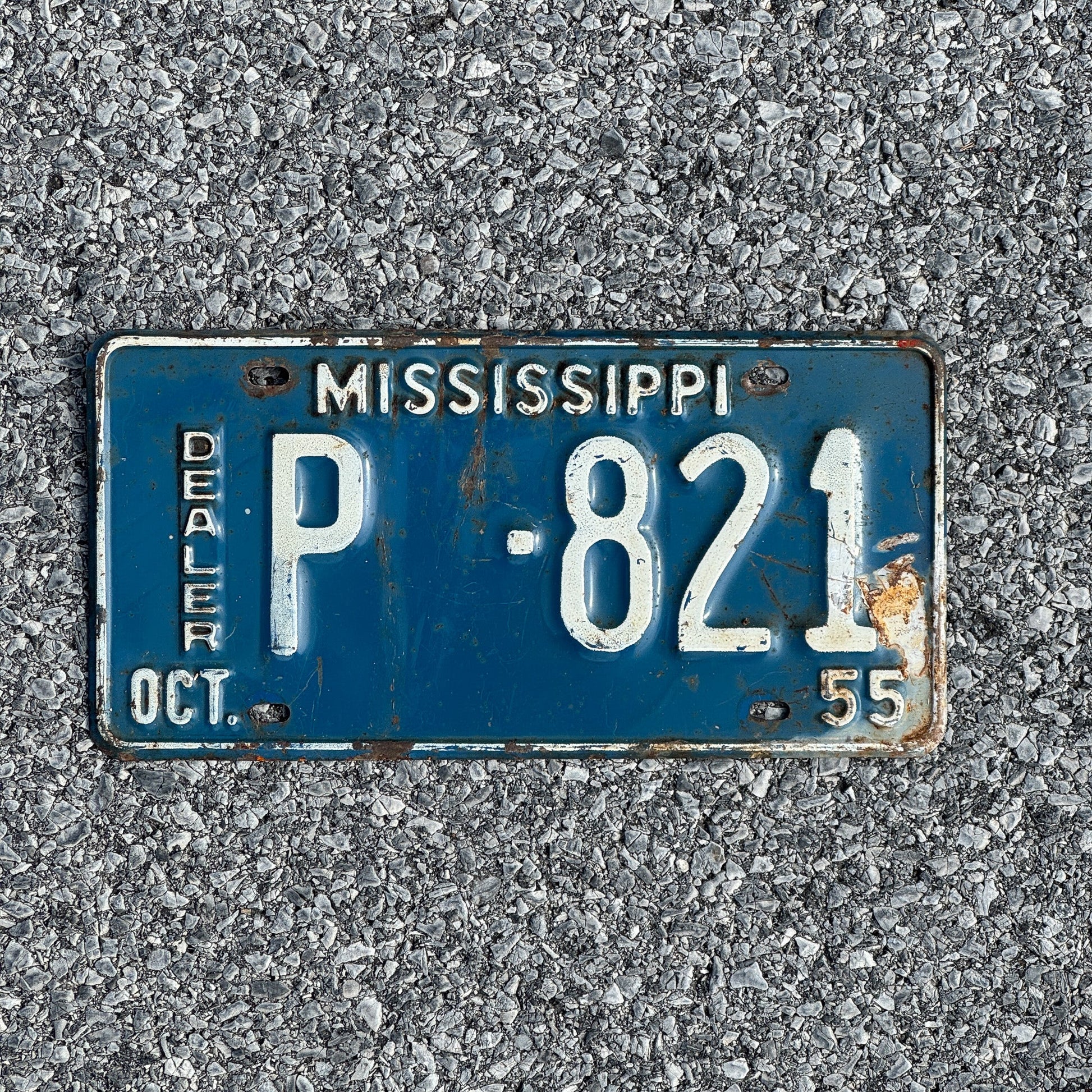 Photo of a 1955 Mississippi Dealer License Plate Auto Tag Garage Decor Vintage P 821
