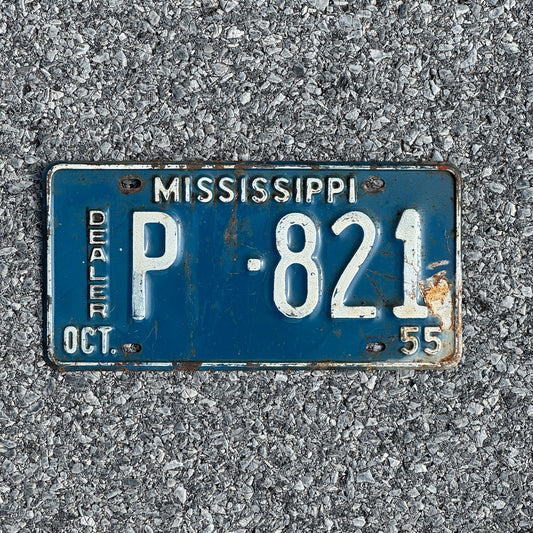Photo of a 1955 Mississippi Dealer License Plate Auto Tag Garage Decor Vintage P 821