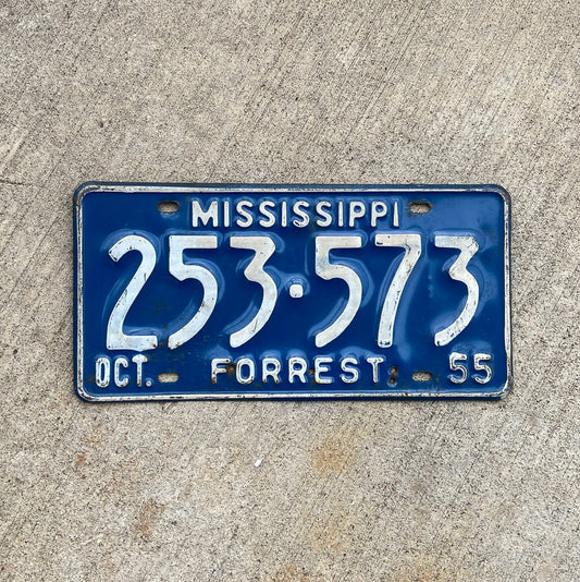 Photo of a 1955 Mississippi License Plate Auto Tag Garage Decor Vintage 253 573 with original patina