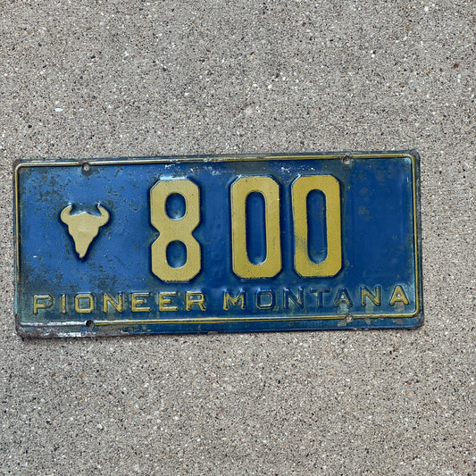 Photo of a 1955 Montana Pioneer License Plate Auto Tag 2 Garage Decor Bison Head Three Digit 800