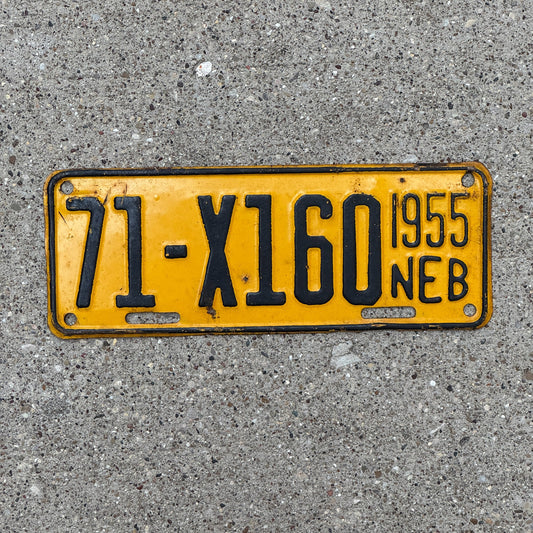 Photo of a 1955 Nebraska Farm Trailer License Plate Auto Tag Garage Decor Vintage 71 X160 with original patina