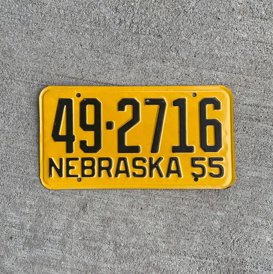 Photo of a 1955 Nebraska License Plate Auto Tag Garage Decor Vintage High Quality 49 2716 with original patina