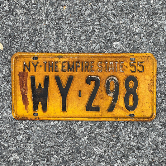 Photo of a 1955 New York License Plate Auto Tag Garage Decor Vintage Wyoming County WY 289