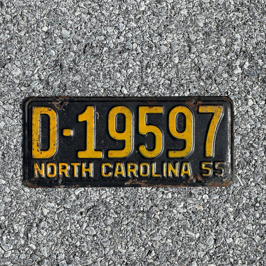 Photo of a 1955 North Carolina Dealer License Plate Auto Tag Garage Decor Vintage D 19597