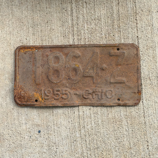 Photo of a 1955 Ohio License Plate Auto Tag Garage Decor Vintage 1864 Z with original patina