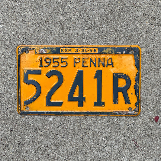 Photo of a 1955 Pennsylvania License Plate Auto Tag Garage Decor Vintage 5241 R with original patina