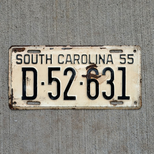 Photo of a 1955 South Carolina License Plate Auto Tag Garage Decor Vintage D 52 631 with original patina