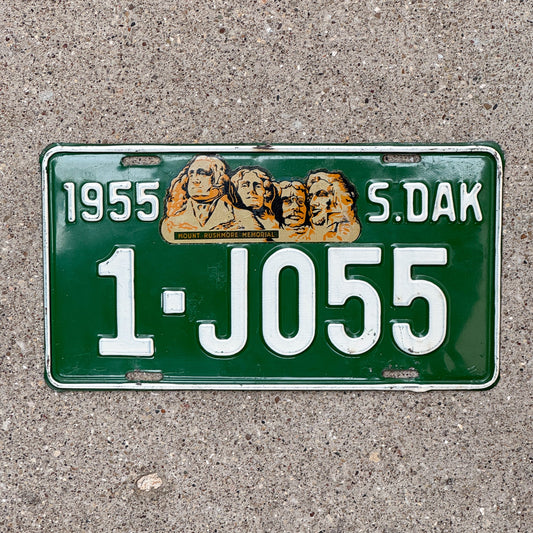Photo of a 1955 South Dakota License Plate Auto Tag Garage Decor Vintage Mount Rushmore High Quality 1 J055 with original patina